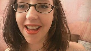 Nerdy amateur brunette gets down and dirty