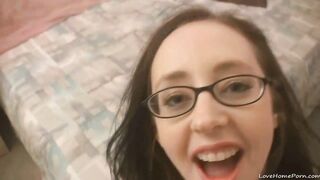 Nerdy amateur brunette gets down and dirty