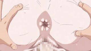 Anime brunette gets gangbanged