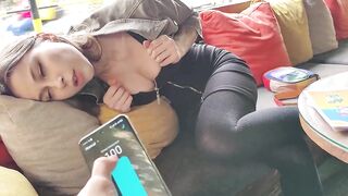 Remote control orgasm of my stepsister in Bar !