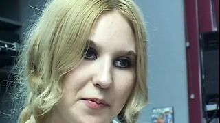 Pigtailed blonde in school uniform does anal with her hung