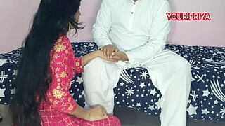Priya, who came from the NEW YEAR party, was sucked by her father-in-law by holding her head and then thrashed her for a tremendous amount. in clear Hindi voice