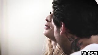 Horny petite teen jumped on a perverted tattooed guy