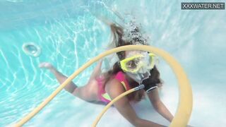 Swimming pool hot girlfriend strips and being horny