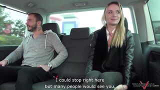 Stupid blonde easy convinced to come in van and spread legs for big cock