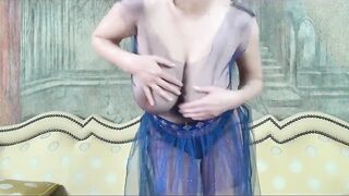 She is so excited and tempted in a tulle dress with big boob