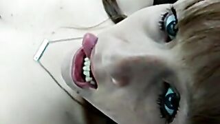 meth head slut pounds pussy with large dildo while driving around