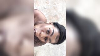 Thick tatted ebony slut Sucked and SLURPED BBC OUTDOOR
