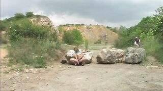 Teen student with perfect tits bates in a stone quarry