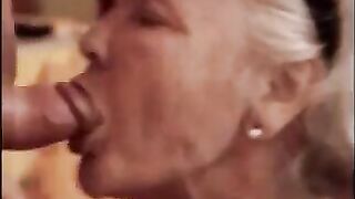 Big grandma sucking dick and get cum in mouth