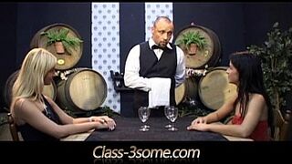Horny chicks tease and fuck a sexy winery waiter
