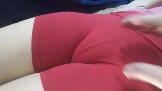 Teen tight pussy in a short leggings with a big package to squeeze.
