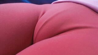Teen tight pussy in a short leggings with a big package to squeeze.