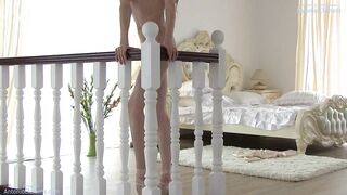 Beautiful ballerina Anette A is dancing completely naked in the bedroom.
