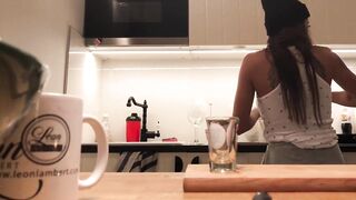 Tiniest Thong in the Kitchen, Then No Panties Sylvia