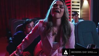 RISKY BLOWJOB For Movie Theatre PERVS! CAUGHT!