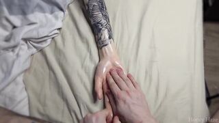 STEPDAUGHTER HAND MASSAGE TURNS INTO A HANDJOB. HONEY HAZE