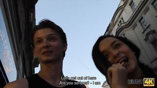 HUNT4K. Pretty brunette fucked by stranger to earn cash...
