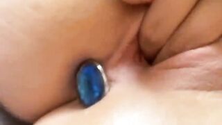 horny young girl alone at home does it herself with dildo and plug