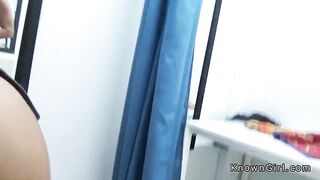 Asian girlfriend fucking in changing room
