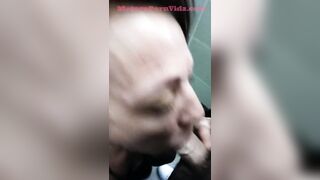 Milf sucks cock in the local restroom