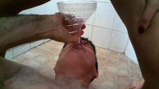 grandpaps must drink the pee of 4 girls with funnel
