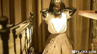 Fejira com Leather girl self bondage with chain get orgasm