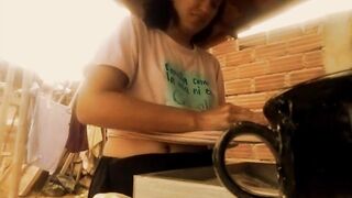 Brittany touches her pussy in the laundry room