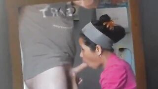 The cleaning lady here at home sucking my cock