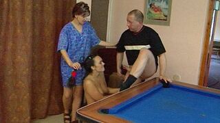 Mature housewife and her stepdaughter fuck an old guy together