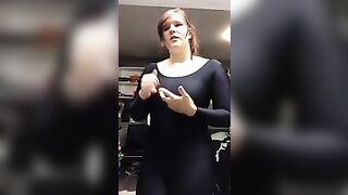 Chubby girl poses in her spandex spandex catsuit