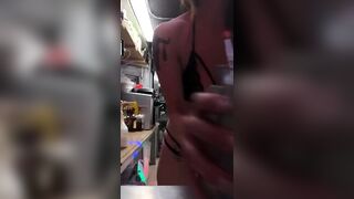 brunete bikini barista lingerie ass