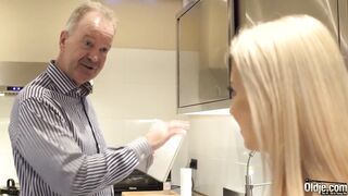 Blonde hot sex with old bald guy