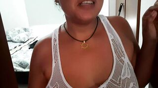 My stepmother gives me a rich blowjob in the bathroom before I go to a party