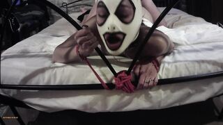 tied up on a bed with a front camera, you can see how hard she's fucked by her master