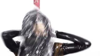 Cute latex girl self bondage and breath play
