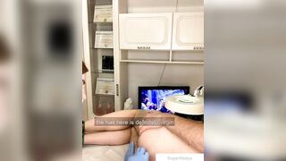 Russian beauty SugarNadya depilates dick and balls by wax and sugar for man with high sensitivity