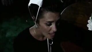 Two Amish studs have interracial sex with brunette and fuck her ass