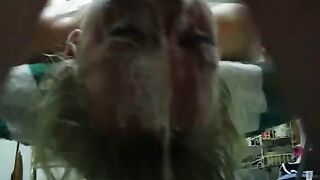 two guys deepthroat a blonde