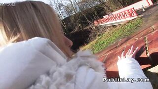 Blonde amateur flashing and fucking in public