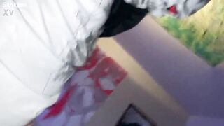 Sloppy threesome w masked stranger and facial!
