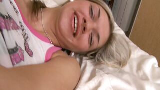Blonde schoolgirl get horny and fuck her tight ass
