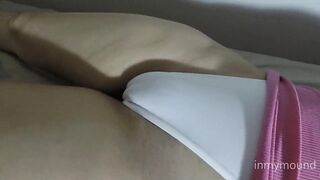 He couldn't take it to just record me and suddenly ended up coming in my swimsuit Cameltoe pussy.