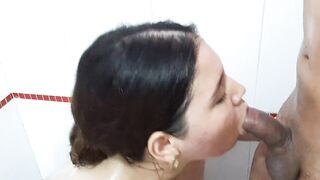 I interrupt my stepsister while she is taking a shower. She gives me a delicious blowjob.