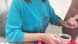 Stepmom drinks coffee with stepson's sperm massive cumshot taboo fetish