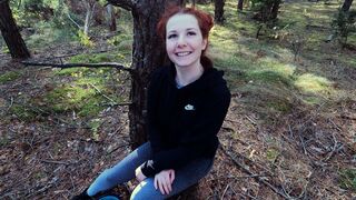 unexpected blowjob on a walk in the woods