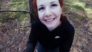 unexpected blowjob on a walk in the woods
