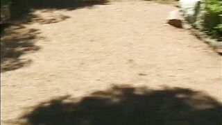 Very eager blonde finds something to fuck in the park