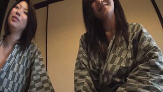 american gets his cock massaged by two asian women before he fucks their tight pussies deep