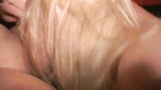Big tit BBW lesbo Eva makes blonde MILF Olga cum in public